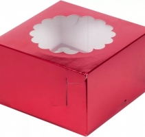 Коробка под капкейки с окошком 160*160*100мм. 4шт (Красная)